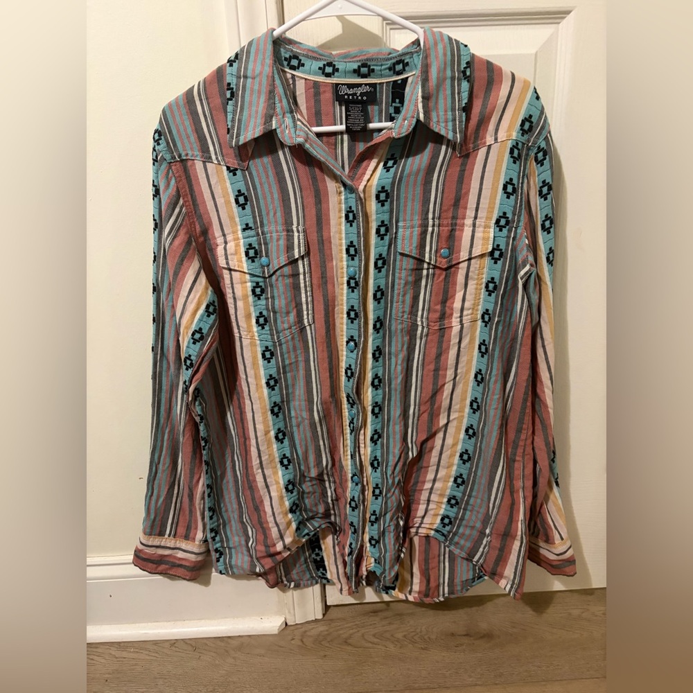 Wrangler Retro Striped Shirt with Teal and Pink